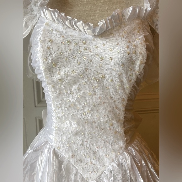 VINTAGE 1980S GUNNE SAX 5/6 XS JESSICA MCCLINTOCK FORMAL WEDDING GOWN LACE SATIN - Picture 5 of 12